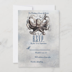 Carte RSVP vintage Octopus Beach Sea Salt Wedding