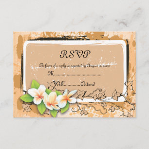 Carte RSVP vintage plumeria lierre orange blanc