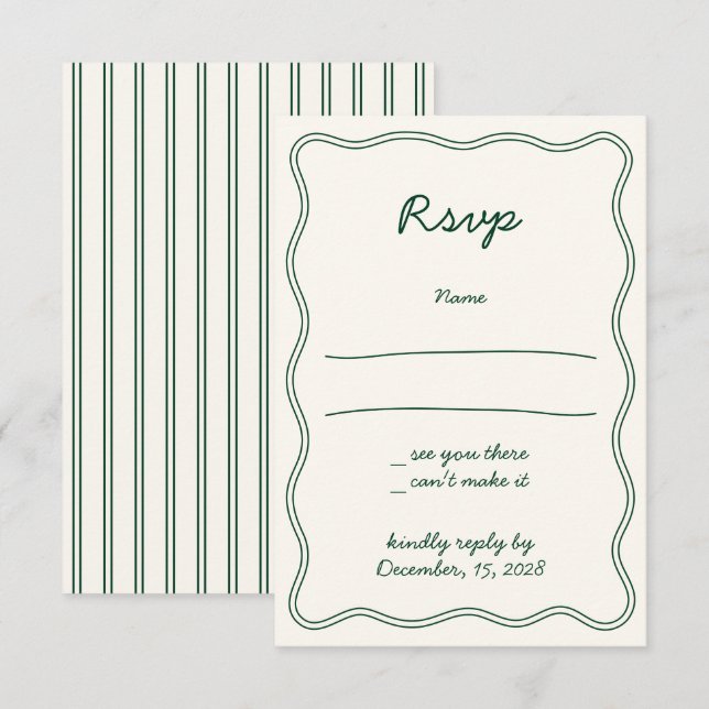 Carte RSVP Vintage pour écriture manuscrite verte (Devant / Derrière)