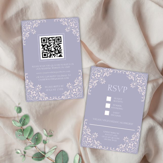 Carte RSVP Vintage romantique Lilac Blush Rose (Elegant french lilac wedding rsvp enclosure cards for romantic lavendar purple bridgerton theme)