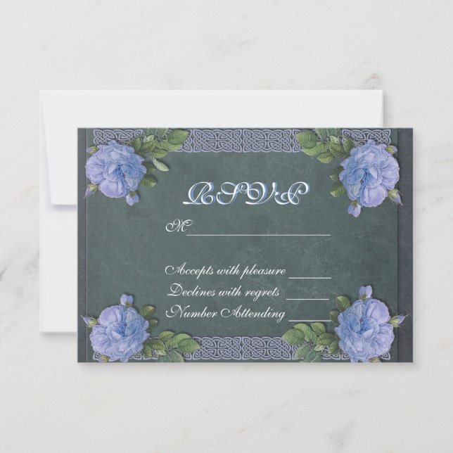 Carte RSVP vintage rose bleu (Devant)
