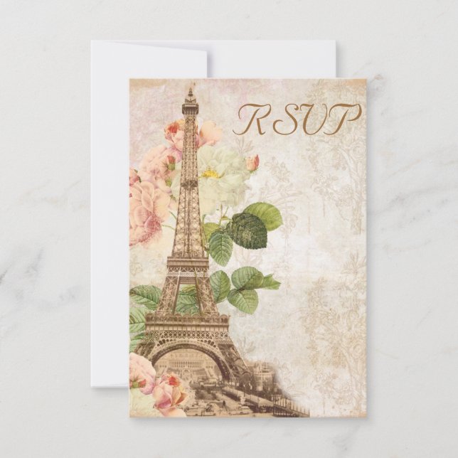 Carte RSVP Vintage rose rose Paris (Devant)