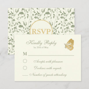Carte RSVP vintage style Floral Crème et sauge