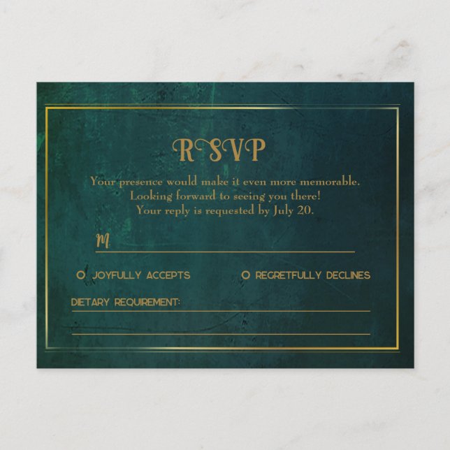 Carte RSVP vintage Vert foncé (Devant)