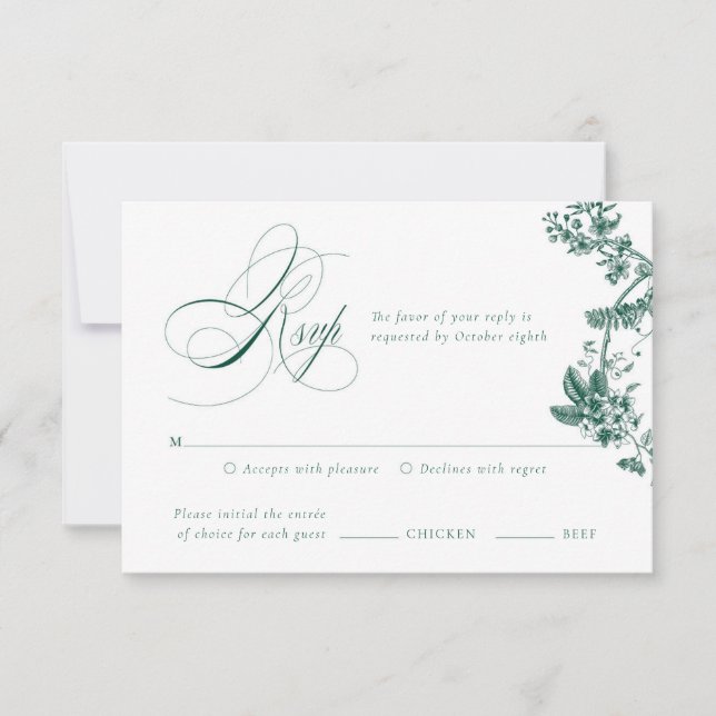 Carte RSVP Vintage Vert Suite Mariage Floral (Devant)