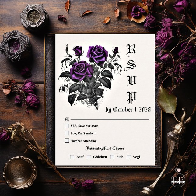 Carte RSVP violet Rose Goth Améthyst Profond (Créateur téléchargé)
