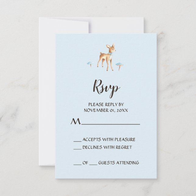 Carte RSVP Watercolor Bois Deer with Mushrooms (Devant)