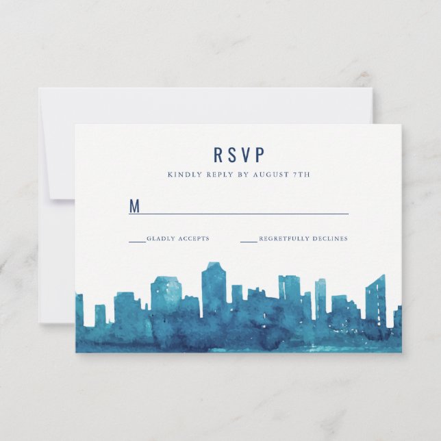 Carte RSVP Watercolor City Skyline (Devant)