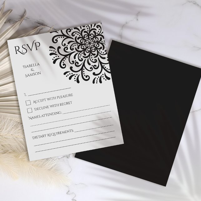 Carte RSVP Whimsical Black and White Flourd (Créateur téléchargé)