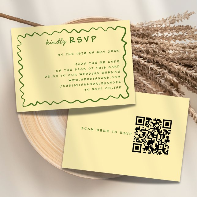 Carte RSVP Whimsical Doodle Jaune & Green Wedding (Créateur téléchargé)