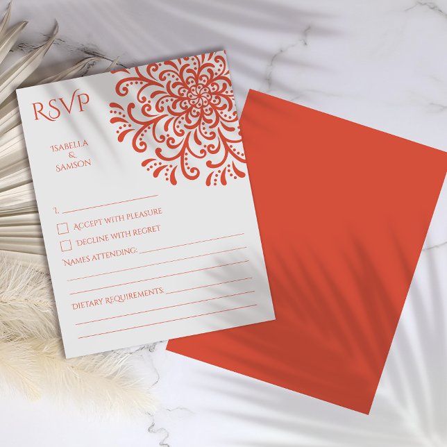 Carte RSVP Whimsical Orange Red Flourish (Créateur téléchargé)