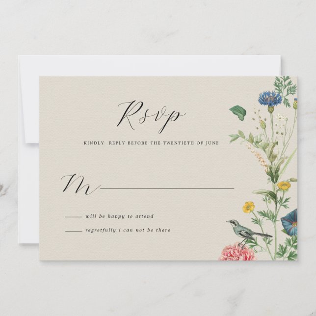 Carte RSVP Whimsical Secret Garden Fleurs sauvages (Devant)
