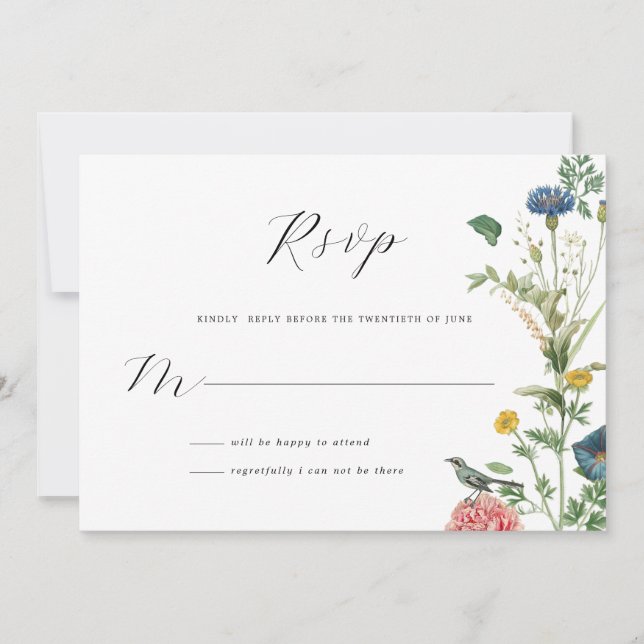 Carte RSVP Whimsical Secret Garden Fleurs sauvages (Devant)