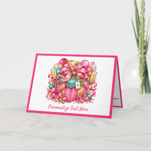 Carte Ruban de fête d'anniversaire aquarelle rose Glamou