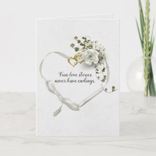 Carte Ruban de Mariage et Anneaux de Coeur Doré