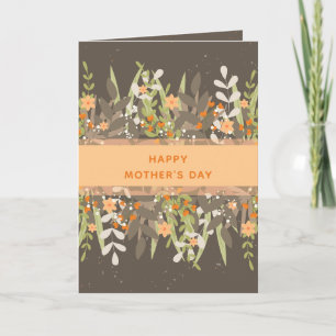 Carte Ruban floral minimaliste gris pêche pour la fête d