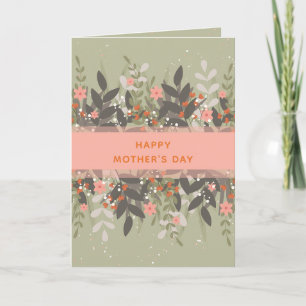Carte Ruban floral minimaliste pêche gris pour la fête d