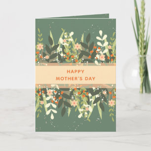 Carte Ruban floral minimaliste pêche verte pour la fête