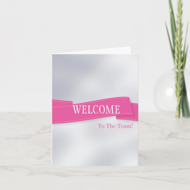 Carte Ruban rose avec bordure blanche Bienvenue mignon (Devant)