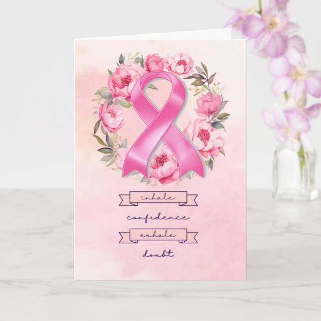 Carte Ruban rose Conscience du cancer du sein avec des f (Orchidée)