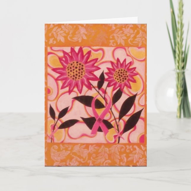 Carte Ruban rose et fleurs : Pensez à vous (Devant)