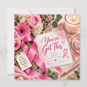 Carte Ruban rose floral de sensibilisation au cancer du 