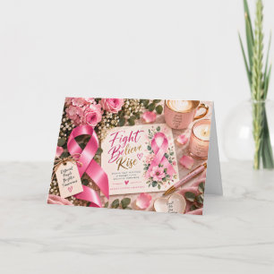 Carte Ruban rose Floral sensibilisation au cancer du sei