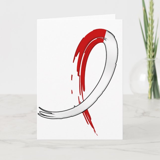 Carte Ruban rouge et blanc du cancer oral A4 (Devant)