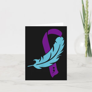 Carte Ruban Violet Et Plumes Turquoises Prévention Du Su