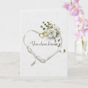 Carte Rubans de mariage et anneaux de cœur en or