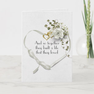 Carte Rubans de mariage et anneaux de cœur en or