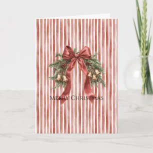 Carte Rubans de Noël à rayures rouges et blanches avec c