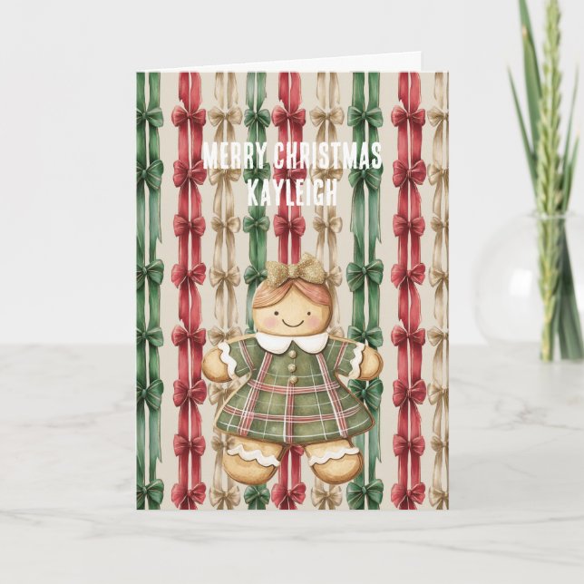 Carte Rubans de Noël à rayures rouges et blanches Ginger (Devant)
