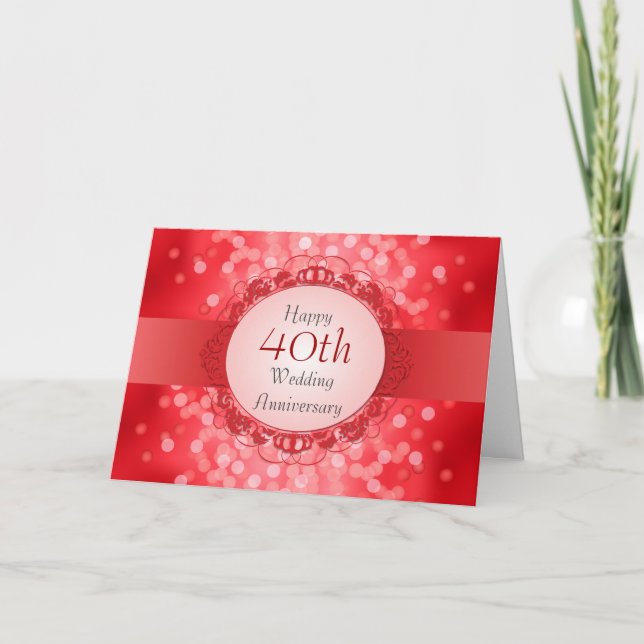 Carte Rubis Rouge Bokeh 40e Anniversaire (Devant)