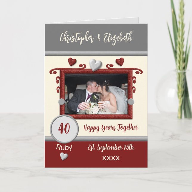 Carte Ruby 40e anniversaire ajouter des noms de photo gr (Devant)