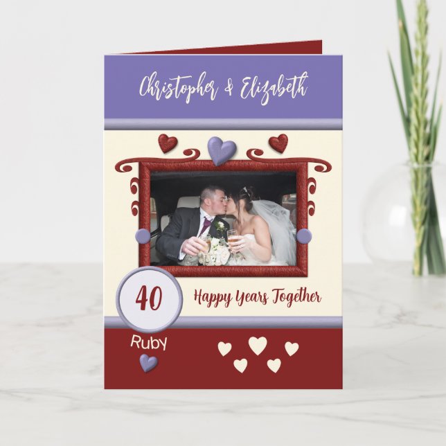 Carte Ruby 40e anniversaire ajouter des noms photo viole (Devant)