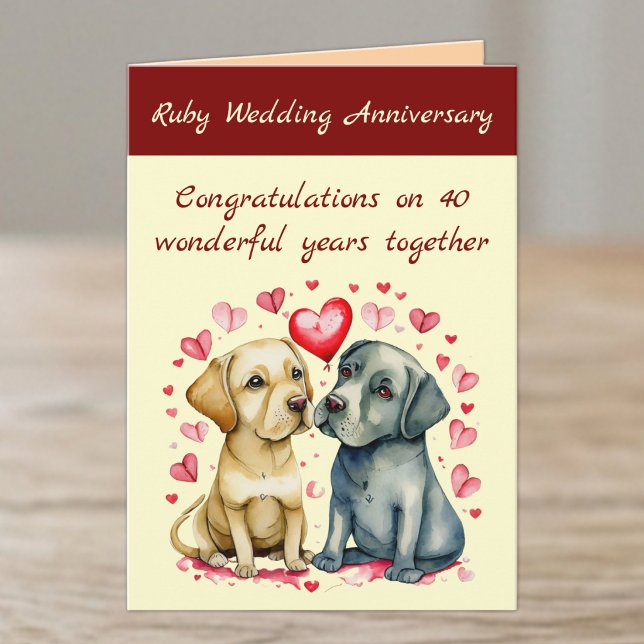 Carte Ruby 40th wedding anniversary yellow dogs card (Créateur téléchargé)
