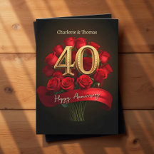 Ruby Red Roses Golden 40e anniversaire de Mariage