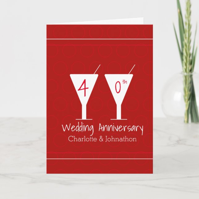 Carte Ruby rouge 40e anniversaire mariage verre cocktail (Devant)