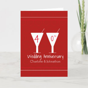 Carte Ruby rouge 40e anniversaire mariage verre cocktail