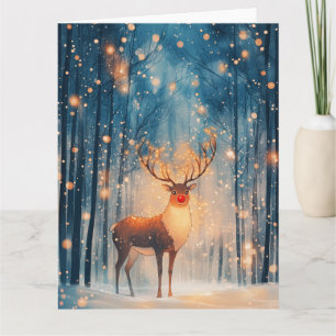 Carte Rudolph le renne dans la forêt enneigée de Noël