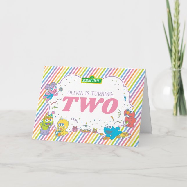 Carte Rue Sésame| Deuxième anniversaire rayé (Devant)