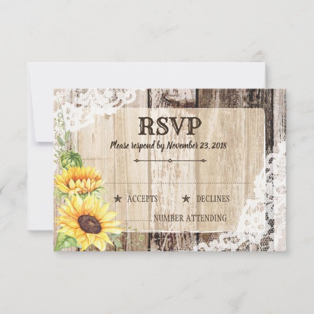 Carte Russe Boho Sunflowers Wood RSVP (Devant)