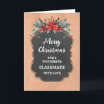 Carte Russe Chalkboard Classmate Joyeux Noël<br><div class="desc">Joyeux Noël pour la carte de camarade de classe avec motif en damier rustique et feuillage d'hiver avec poinsettias.</div>