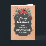 Carte Russe Chalkboard Godgirl Joyeux Noël<br><div class="desc">Joyeux Noël pour la carte fillette avec motif en damier rustique et feuillage d'hiver avec poinsettias.</div>