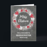 Carte Russe Chalkboard Godgirl Joyeux Noël<br><div class="desc">Joyeux Noël pour la carte fillette avec motif rustique en tableau de bord et couronne enneigée avec poinsettias.</div>