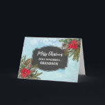 Carte Russe Chalkboard Grand-fils Joyeux Noël<br><div class="desc">Joyeux Noël pour la carte petit-fils avec motif en damier rustique et feuillage d'hiver avec poinsettias.</div>