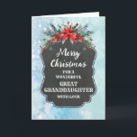 Carte Russe Chalkboard Grand Grand-fille Noël<br><div class="desc">Joyeux Noël pour l'arrière-petite-fille carte avec motif de tableau rustique et feuillage d'hiver avec poinsettias.</div>