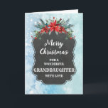 Carte Russe Chalkboard Grandgirl Joyeux Noël<br><div class="desc">Joyeux Noël pour la carte petite-fille avec motif en damier rustique et feuillage d'hiver avec poinsettias.</div>