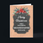 Carte Russe Chalkboard Grandgirl Joyeux Noël<br><div class="desc">Joyeux Noël pour la carte petite-fille avec motif en damier rustique et feuillage d'hiver avec poinsettias.</div>